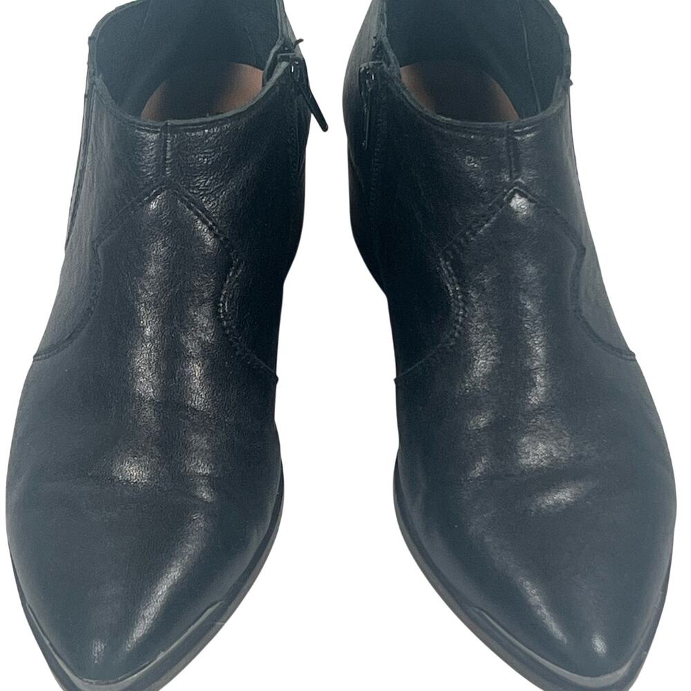 Lucky Brand Kalbah Black Ankle Bootie Western Snip Toe Block Heel Size 7.5M/38